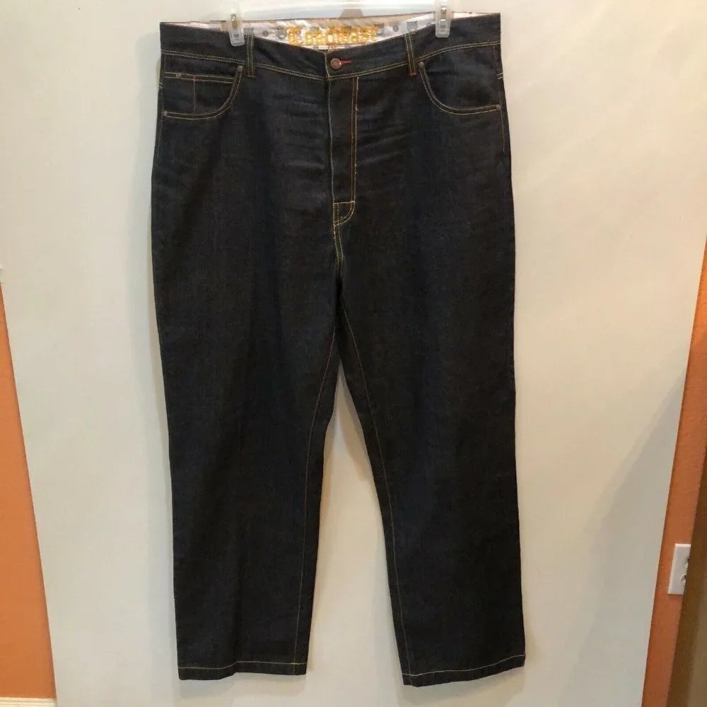 Touchbase Mens 42 x 35 Dark Wash Loose Fit Straight Leg Zipper Fly Denim Jeans